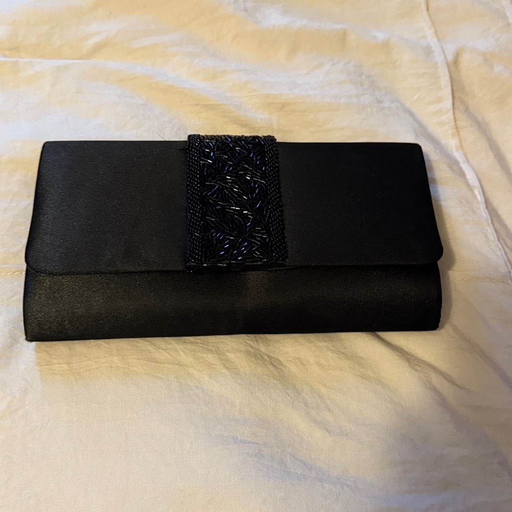 Elegant Black Clutch with Beaded Accent